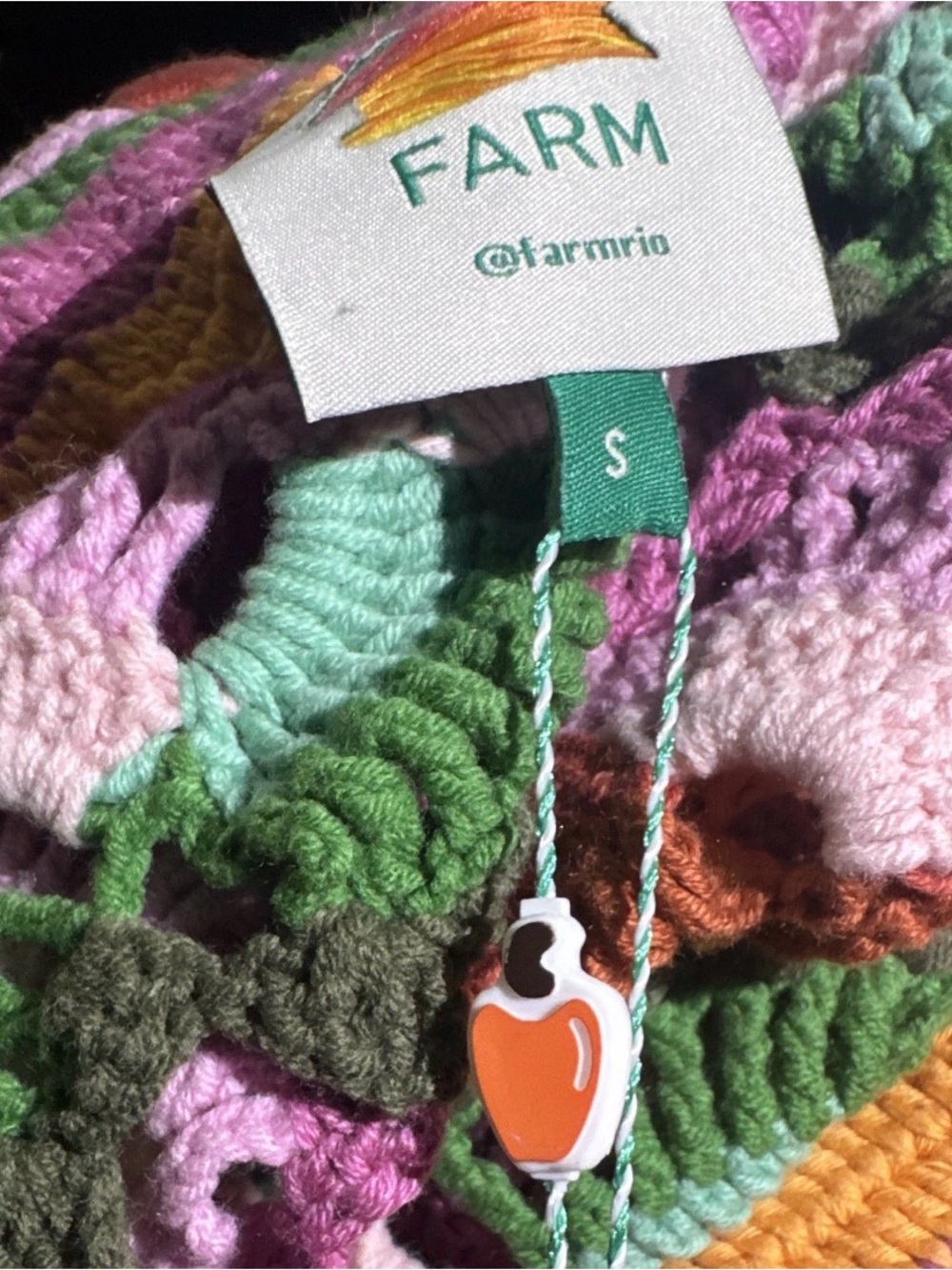 Farm Rio Bananas Crochet-Knit Cotton-Blend Mini Skirt Size S Drawstring Tassel - Picture 6 of 6